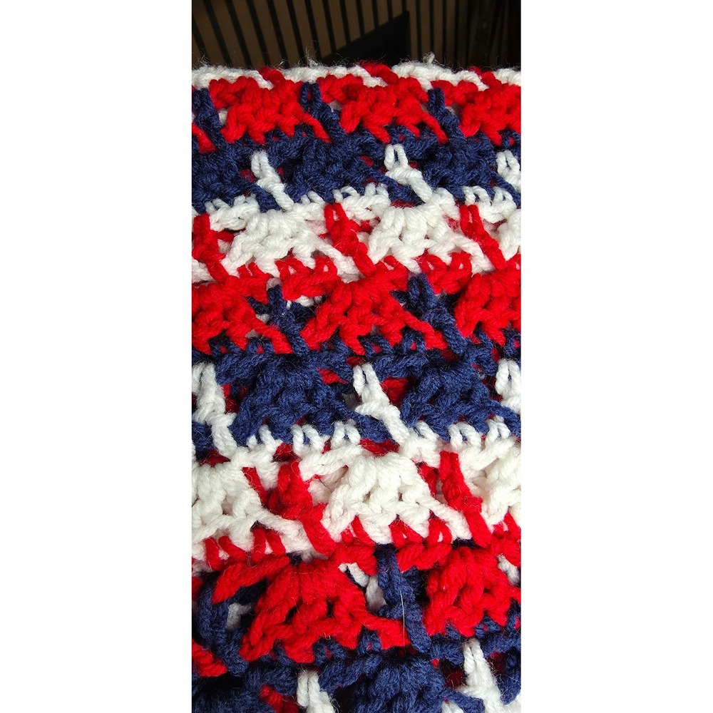 Handmade Crochet Afghan Throw Blanket Red White Blue Patriotic Americana 60x45 - Picture 8 of 8